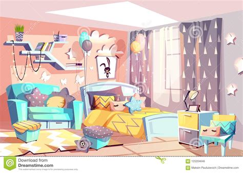 This design is made with a very brilliant thought and comply with the event of the era with the number of colours and ideal association that. Kid Girl Modern Room Interior Vector Illustration Stock ...