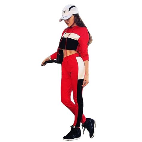 Red Plaid 2 Piece Set Women Tracksuit Hooded Crop Top Pants Elastic Waist Two Piece Set Sexy