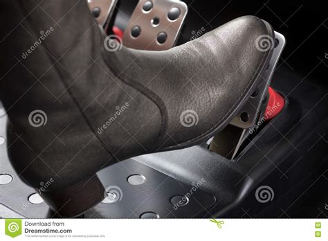 Woman Pressing The Gas Pedal With Her Foot Stock Photo Image Of