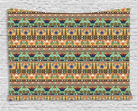 Egyptian Tapestry Ethnic Motifs Pattern With Lily Flower And Scarab