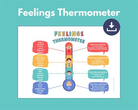 Feelings Thermometer Printable For Kids Emotion Scale Chart Regulation