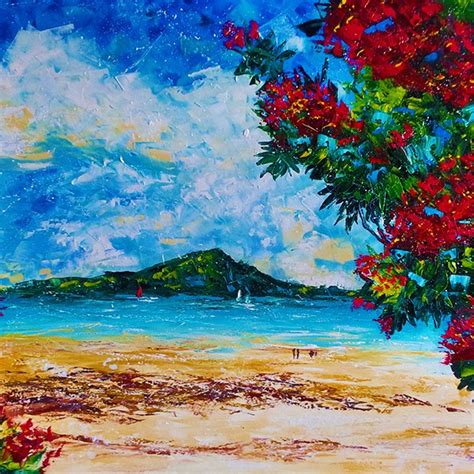 Crimson Tree Large Beach Painting Ekaterina Chernova