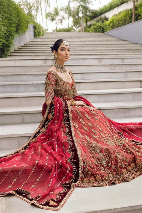 Red Gold Lehenga Choli Pakistani Wedding Dresses Nameera By Farooq