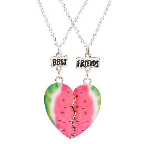 Best Friends Watermelon Split Heart Pendant Necklaces Claires Us