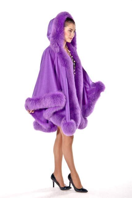 Cashmere Fox Trimmed Hooded Cape Very Violetfabric Content 100
