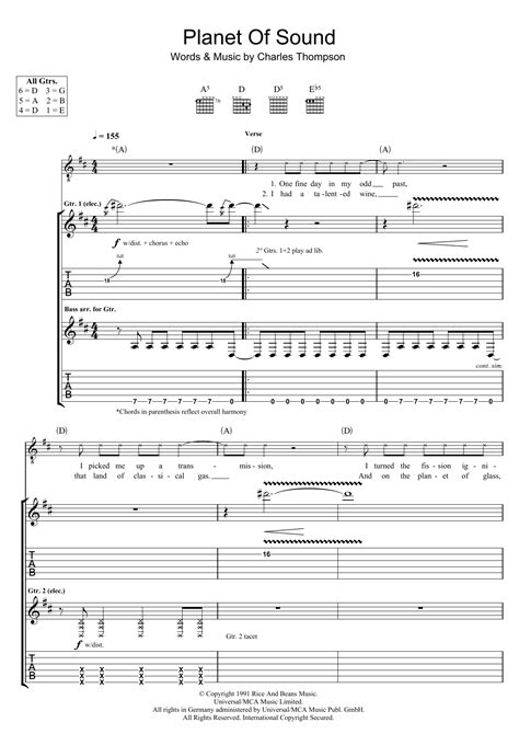 Planet Of Sound Sheet Music The Pixies Guitar Tab
