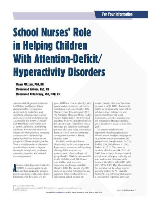 Pdf School Nurses Role In Helping Children With Attention Deficit