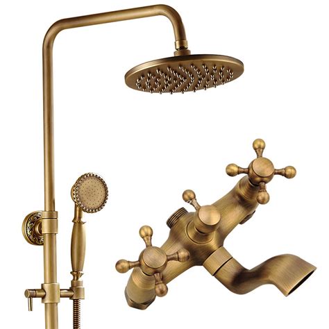 Flushmount ceiling fixture is perfect for any small space, hallways and laundry rooms. Antique Brass Shower Fixtures Wall Mount Brushed 2 Handle ...