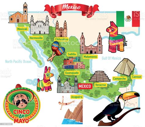 Ilustración De México Mapa De Viajes Mapa De Dibujos Animados Y Más