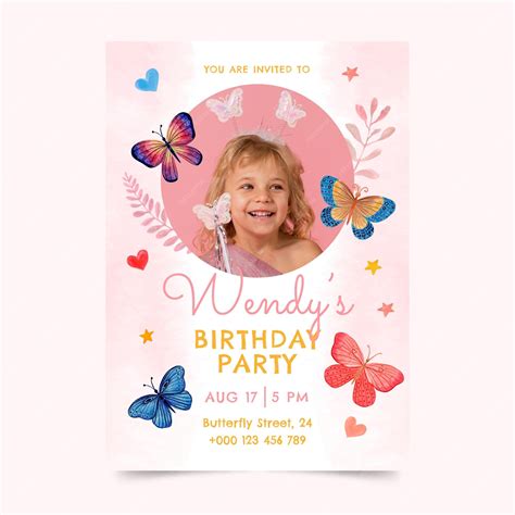 Premium Vector Hand Painted Watercolor Butterfly Birthday Invitation
