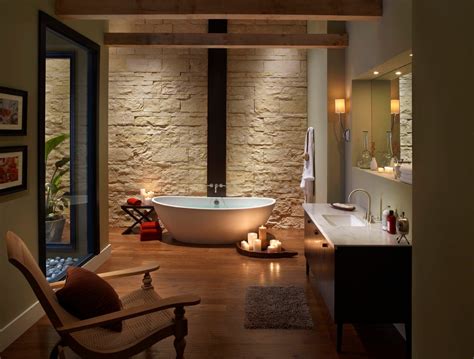 Zen Bathroom With Cut Coarse Stone Accent Wall Asian Bathroom San
