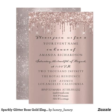 Sparkly Glitter Rose Gold Elegant Bridal Birthday Invitation Zazzle