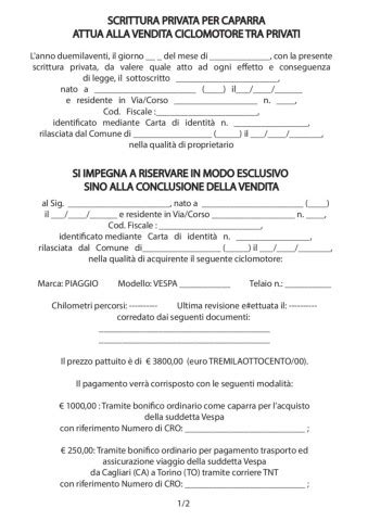 Scrittura Privata Caparra Vespa