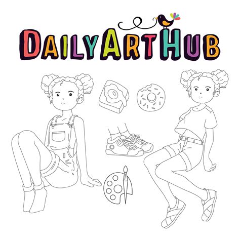 Cute Girl Coloring Clip Art Set Daily Art Hub Graphics Alphabets