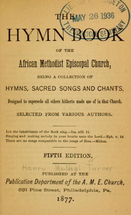 The Hymn Book Of The Ame Church Compilers Remarks