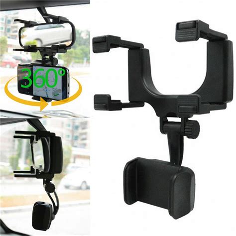 Universal 360° Car Rearview Mirror Mount Stand Holder Cradle For Cell