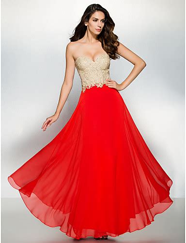 A Line Sweetheart Neckline Ankle Length Chiffon Lace Formal Evening