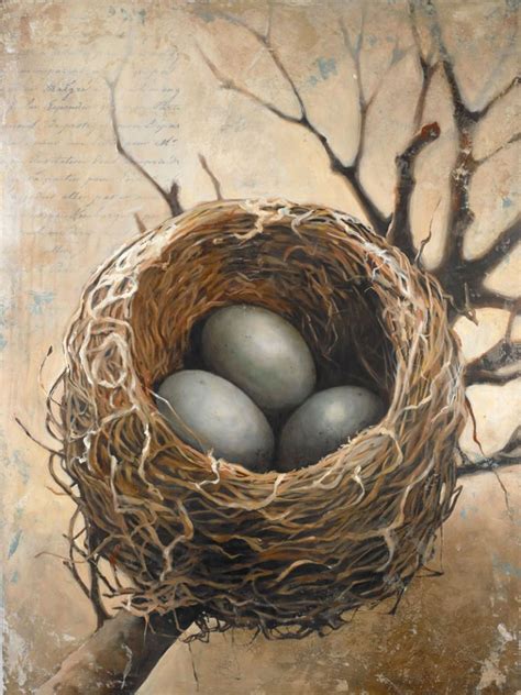 Bird Nest With Three Eggs Painting Bonnie Lecat Illustration Art