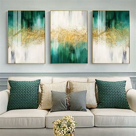 Gold Art Framed Painting Moutain Abstract Tree Set Of 3 Wall Etsy