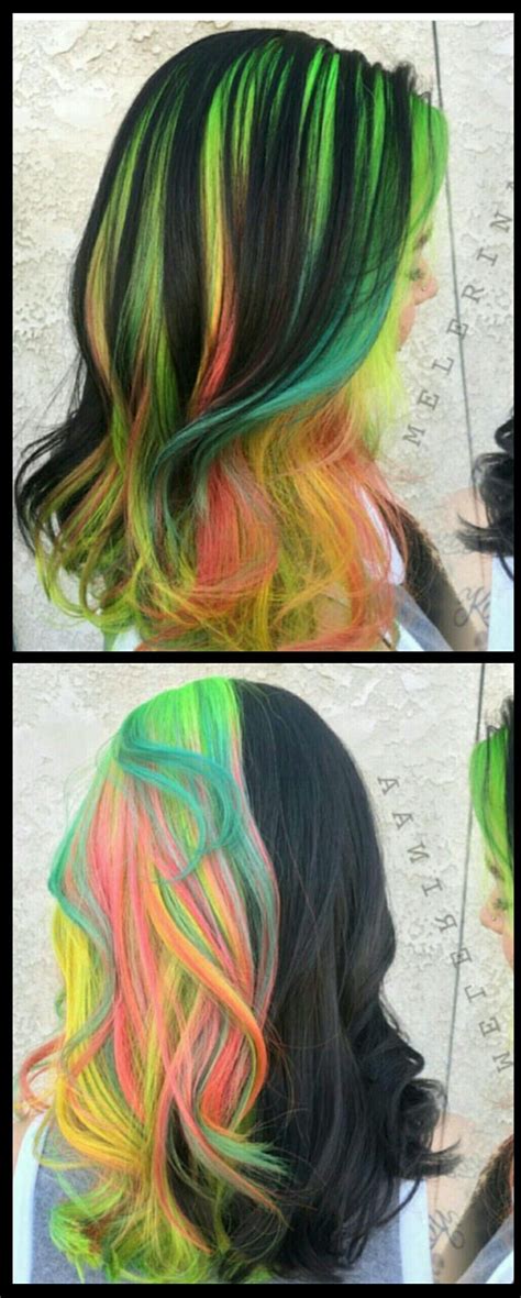 Rainbow Green Black Dyed Hair Color Hair Color Trend Hair Dye Colors