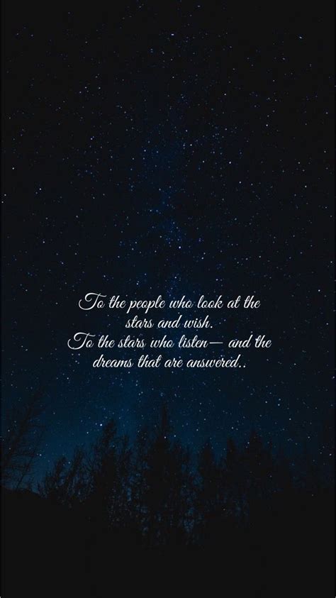 The Night Sky With Stars And Trees In It As Well As An Inspirational Quote