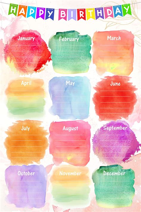 Buy Water Colors Classroom Birthday Happy Birthday Chart Collections