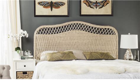 Arthur headboard made in solid wood and rattan. SAFAVIEH Wicker Rattan Headboard Queen Size White Washed ...