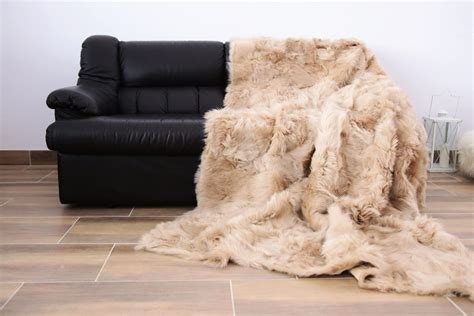Real Sheepskin Toscana Blanket Throw Champagne Fur Sofa Throw