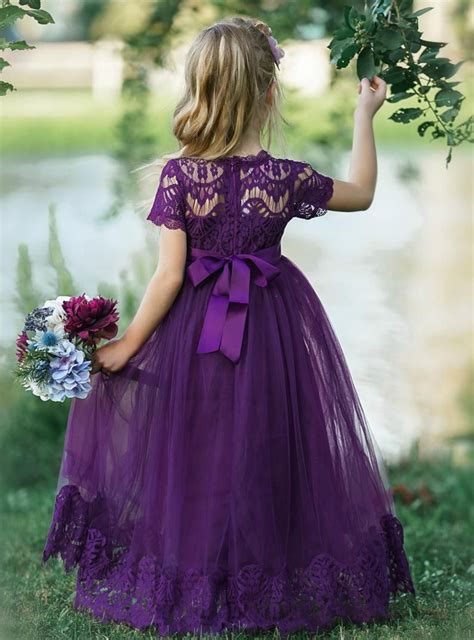 Lace Flower Girl Dress Purple Tulle Flower Girl Dress Etsy Платья с цветами для девочек