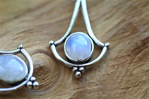 Amazing Moonstone Earrings Glowing Crystal Earrings Silver Plated