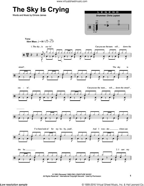 the sky is crying sheet music for drums pdf