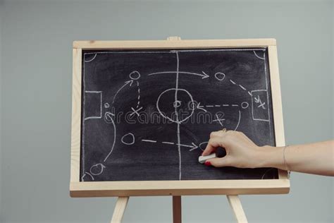 Close Up Of A Soccer Tactics Drawing On Chalkboard Stock Image Image