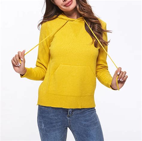 2018 Autumn Sweater Hoodies Pullover With Pockets Pure Color Knit