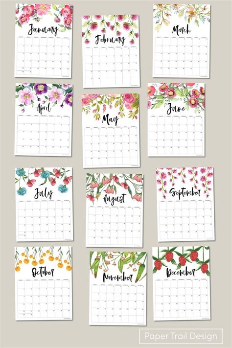 Free Printable 2022 Floral Calendar Paper Trail Design In 2023 Free