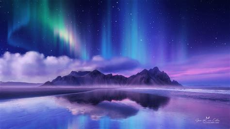 Northern Lights Reflected In Lake In Mountains Wallpaper 4k Ultra Hd Id