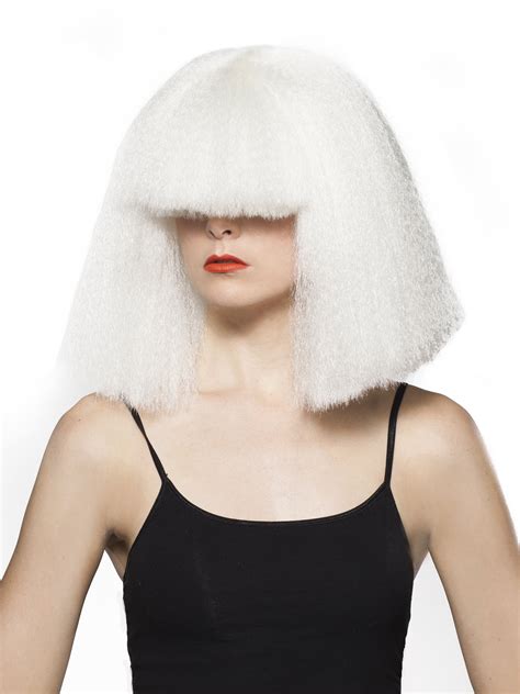 White Chandy Wig Pop Singer Hair Covers Eyes Chandelier Womens Costume