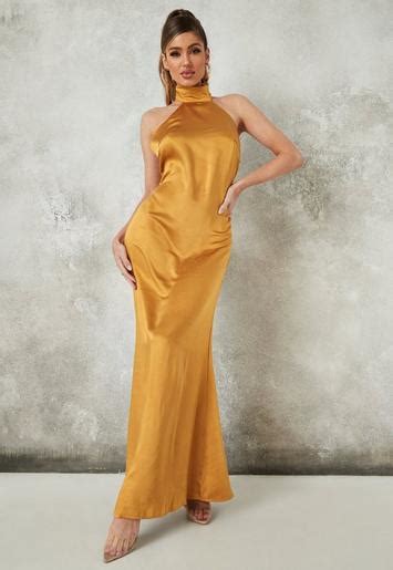 Tall Yellow Satin Halter Neck Maxi Dress Missguided