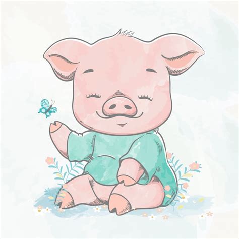 Premium Vector Cute Baby Pig Water Color Cartoon Hand Drawn Illustration