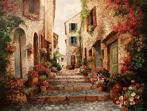 Italian Street Architecture Old Town Italy Painting Street Hd