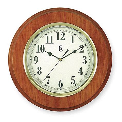 Grainger Approved 11 12 In Round Wall Clock Arabic Wood Grain Plastic