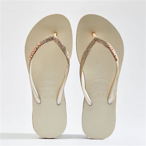 havaianas womens slim sparkle beige flip flops ic clothing