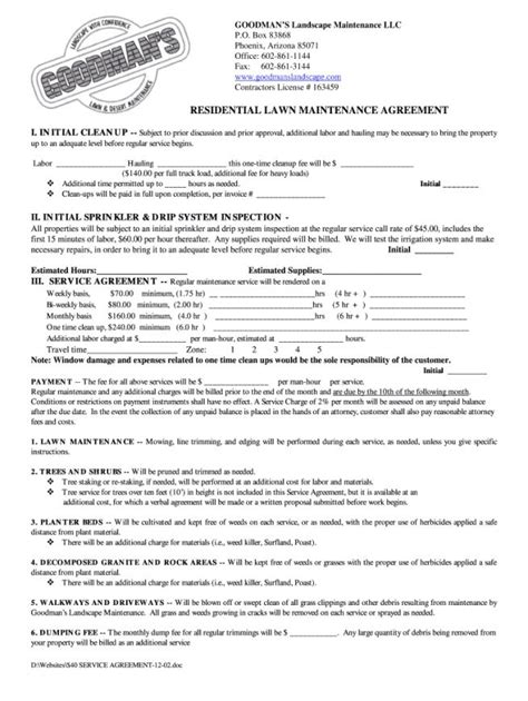 Printable Lawn Care Service Agreement Customize And Print