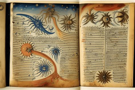 Antiquelooking Biblical Era Codex Pages Filled With Colorful Alien