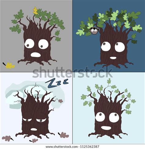 Seasonal Tree Changes Vector Funny Cartoon Stock Vector Royalty Free