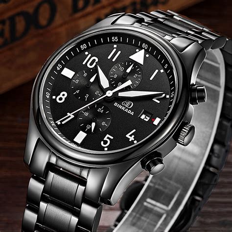 Black Military Mechanical Watches Men Function Watch Automatic Full Steel Mens Watches ...