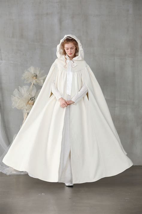 White Wool Cloak Maxi Wedding Cloak Hooded Cloak White Etsy Wedding Cloak Bridal Cape