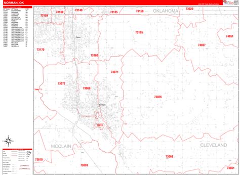Norman Oklahoma Zip Code Wall Map Red Line Style By Marketmaps Mapsales