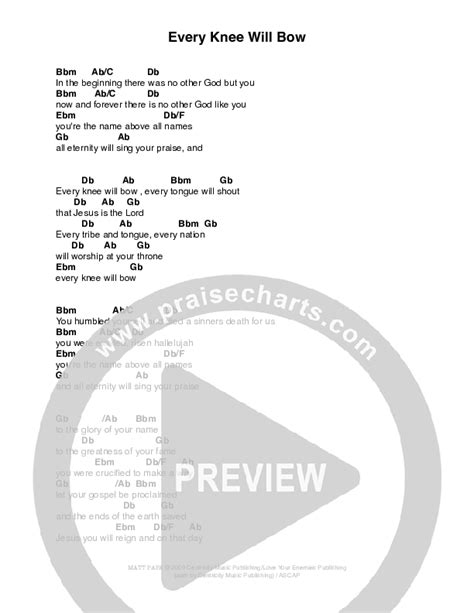 Every Knee Will Bow Chords Pdf Matt Papa Praisecharts