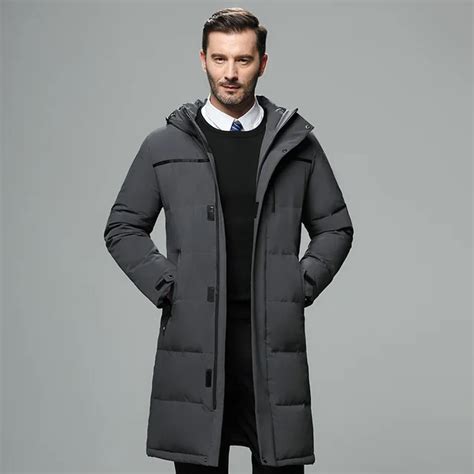 Hooded Extra Long Winter Duck Down Coats Men Casual Outwear Down Parka