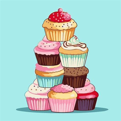 una pila de cupcakes con diferentes sabores vector premium